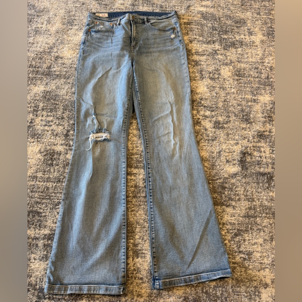 GAP Medium Blue Distressed Flare Jeans